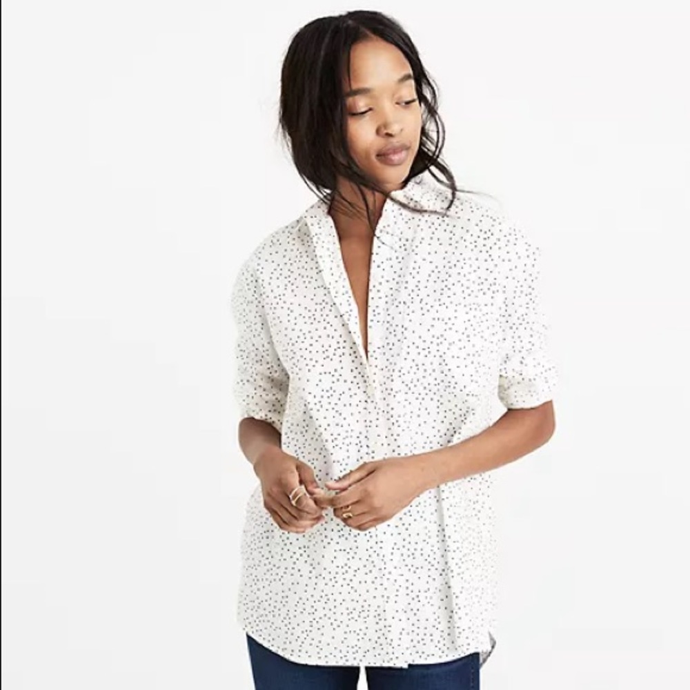 MADEWELL White and Black Polka Dot Scatter Ex-Boyfriend Oversized Button Down